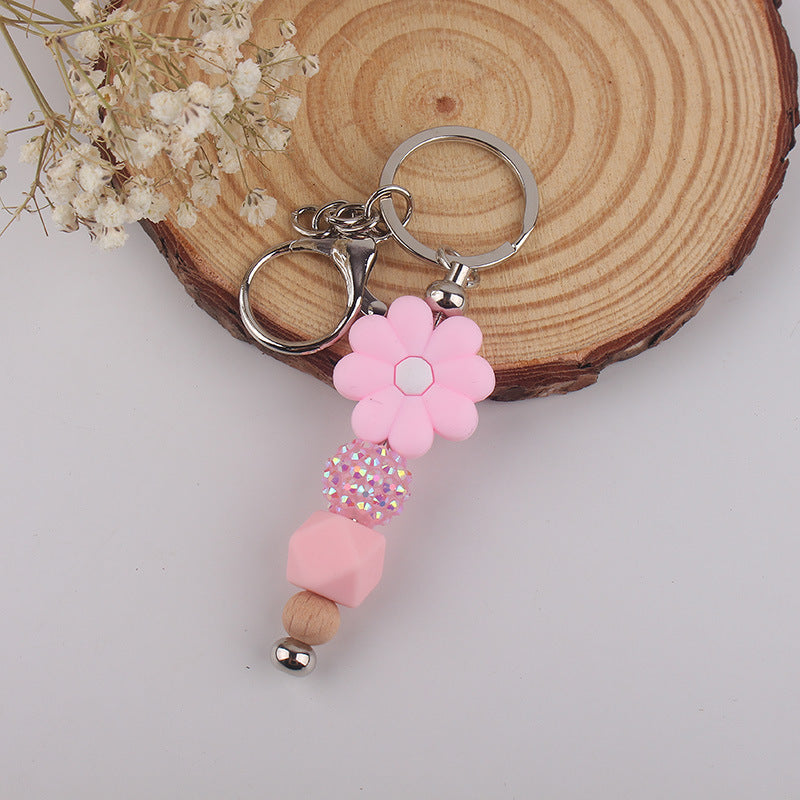Wholesale Begonia Daisy Flower Beaded Tassel Keychain